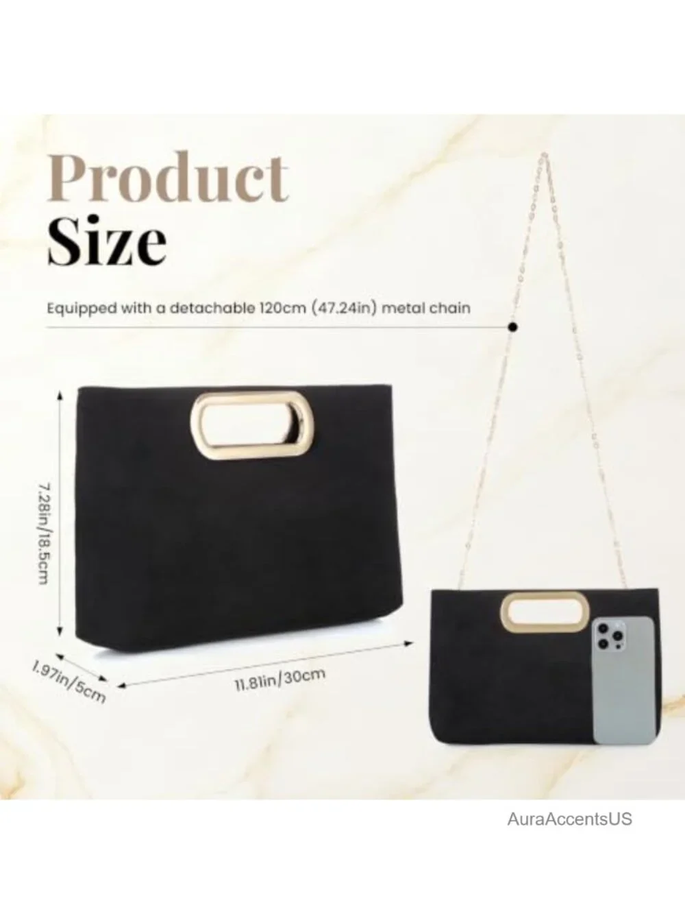 Faux Suede Evening Clutch Purse with Detachable Chain for Wedding Formal